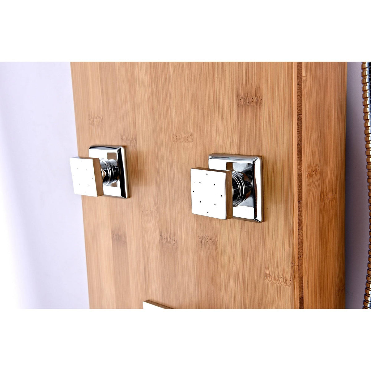 Full Body Shower Panel with Heavy Rain Shower and Spray Wand in Natural Bamboo H316921
