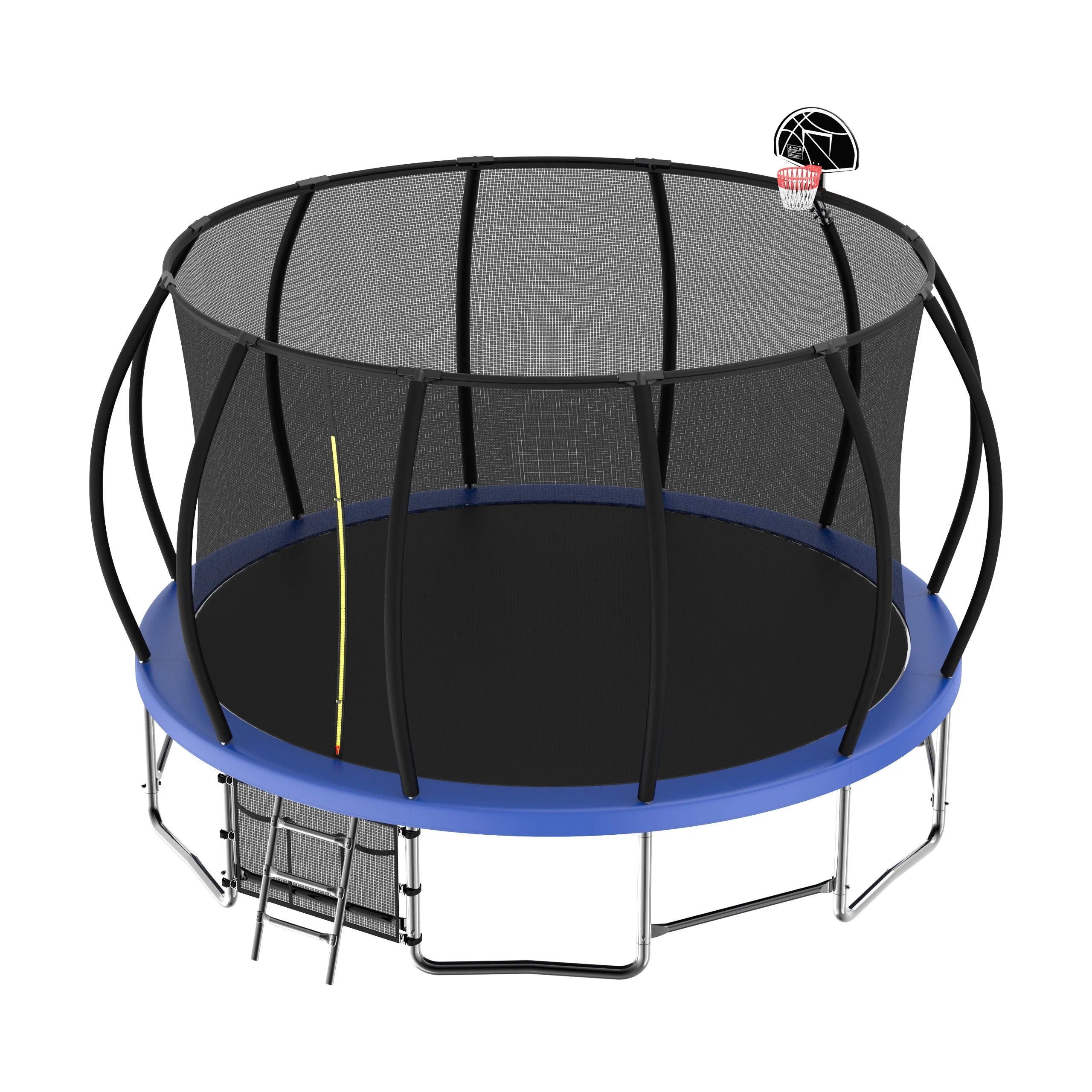 15FT Trampoline with Basketball Hoop, Blue, with Enclosure Net & Ladder K6289