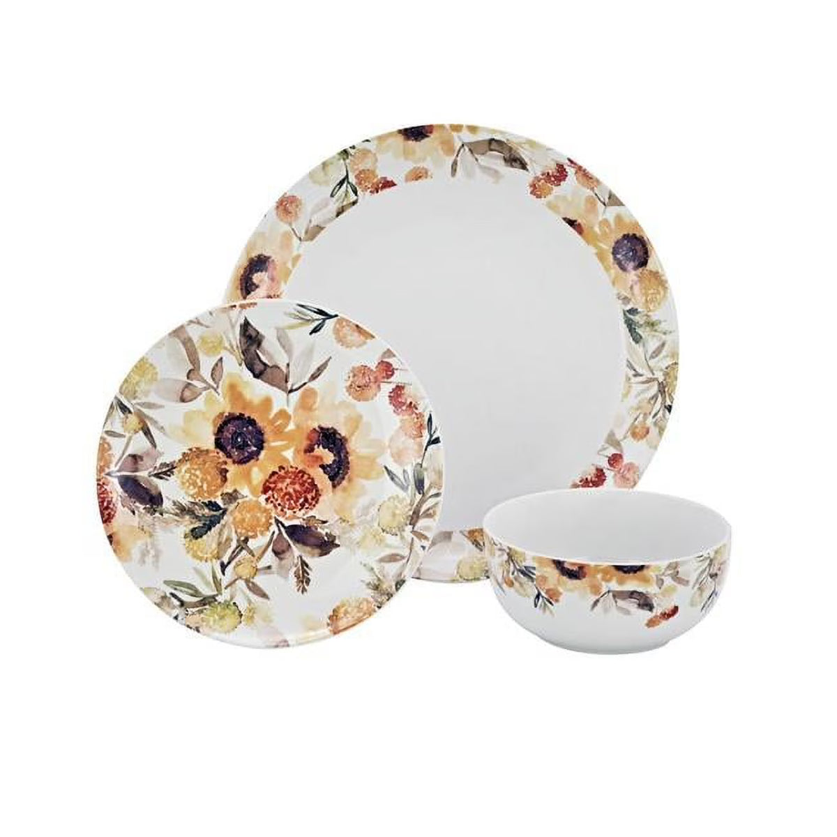 12 Piece Rustic Sunflower Porcelain Dinnerware Set Z472230