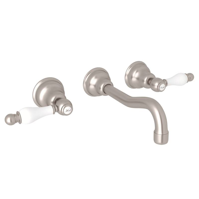 Satin Nickel Wall Mount Widespread Lavatory Faucet X9662