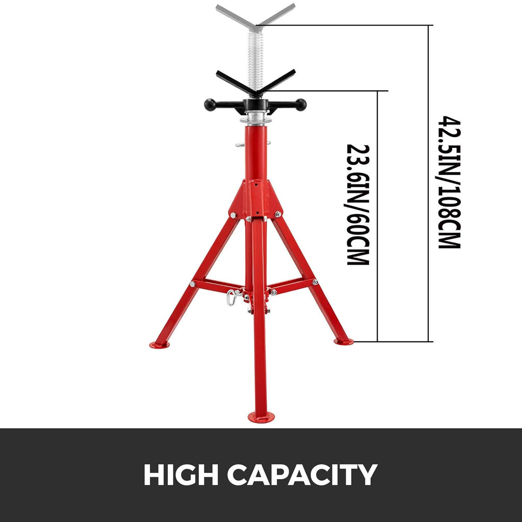 V Head Pipe Stand, Adjustable Height 24-42, 2500 lb. Load Capacity, Carbon Steel S13717