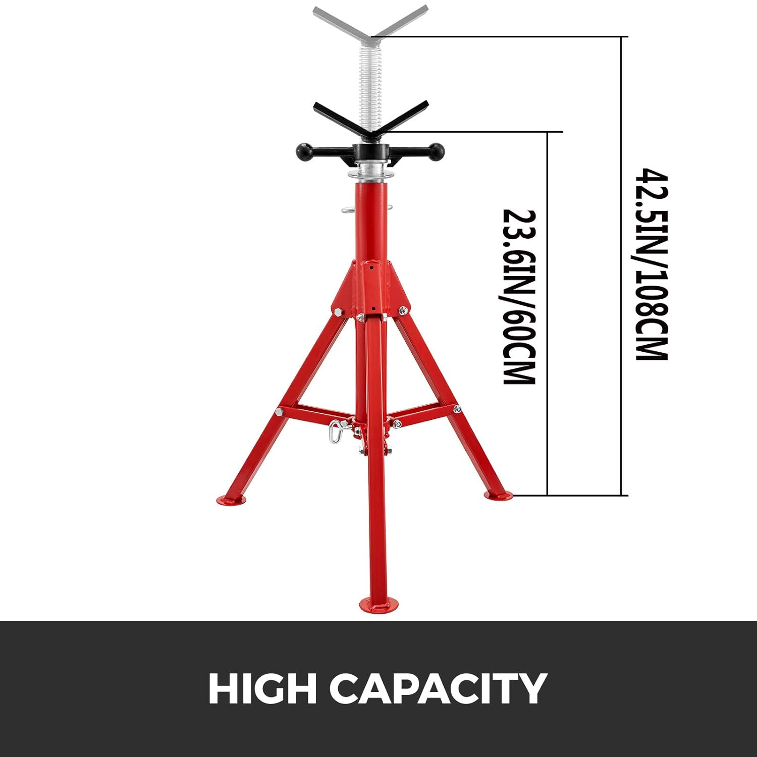 V Head Pipe Stand, Adjustable Height 24-42, 2500 lb. Load Capacity, Carbon Steel S13717