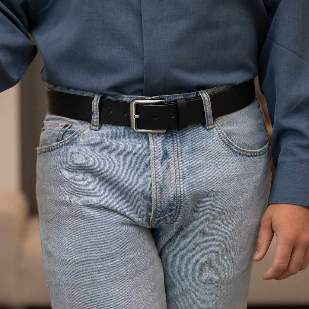 Black Leather Belt with Full Grain Leather Strap S276