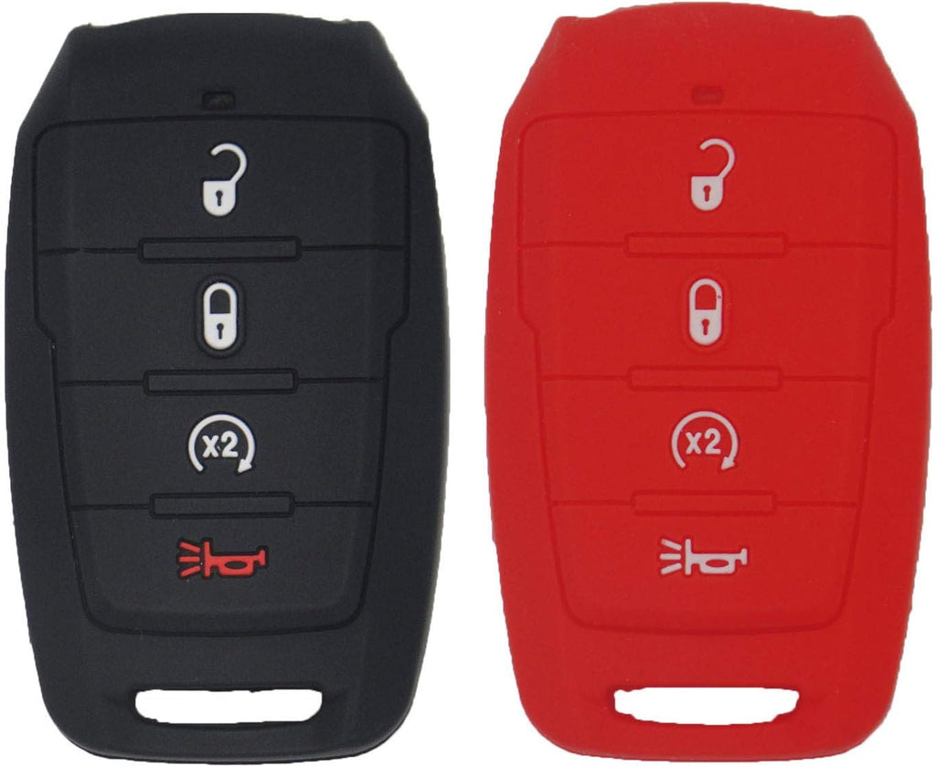 2pcs Silicone Rubber Smart Key Fob Cover Case Black+Red G38211