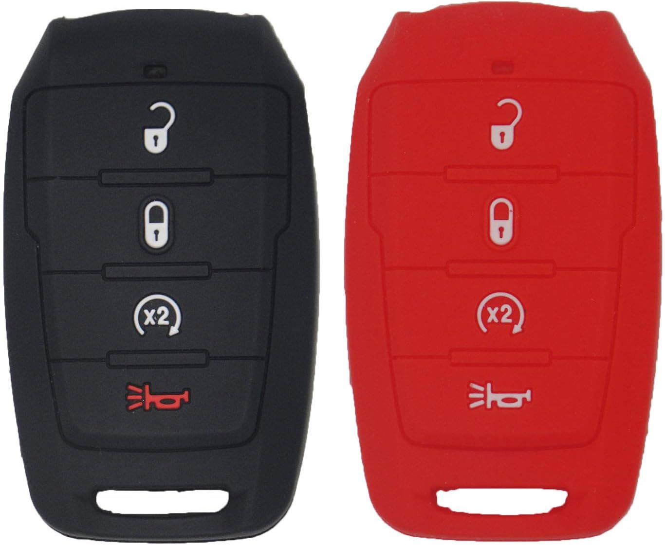 2pcs Silicone Rubber Smart Key Fob Cover Case Black+Red G38211