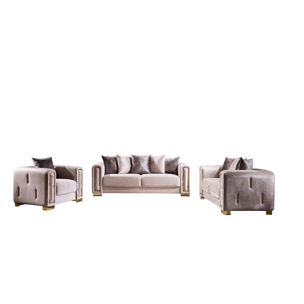 Beige 3Pc Velvet Living Room Set E2817