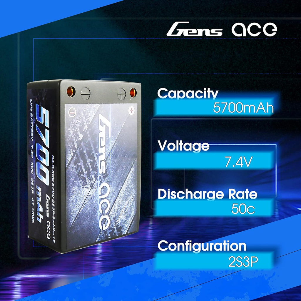 5700mAh 7.4V 50C 2S3P HardCase LiPo Battery Pack with Deans T+JST-XHR-3P Plug D485266
