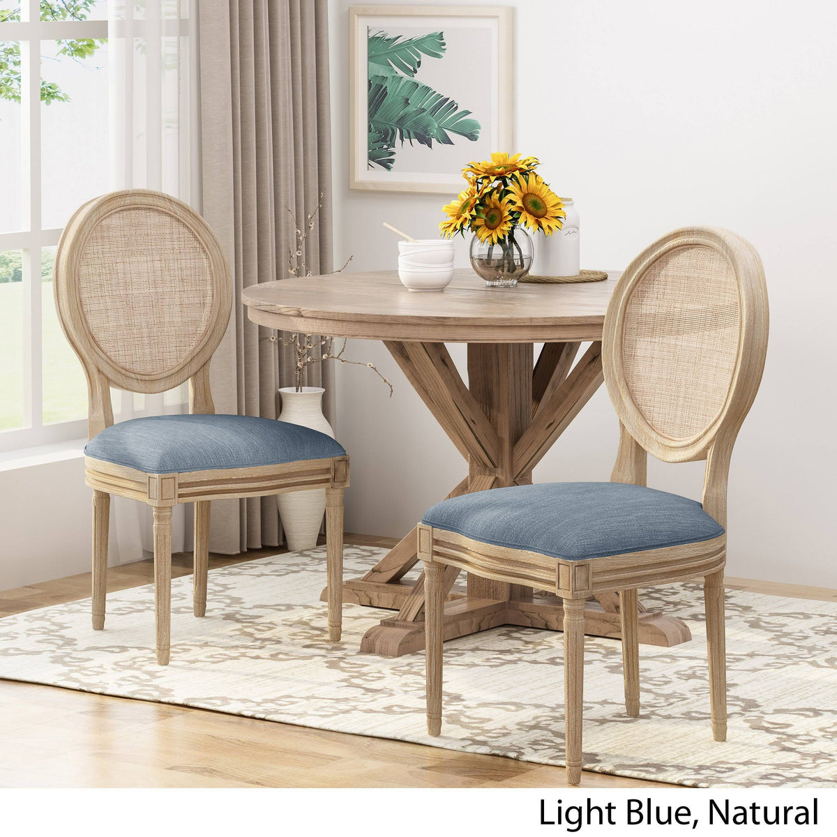 Oval Cane Back Dining Chair (Set of 2) Light Blue P304