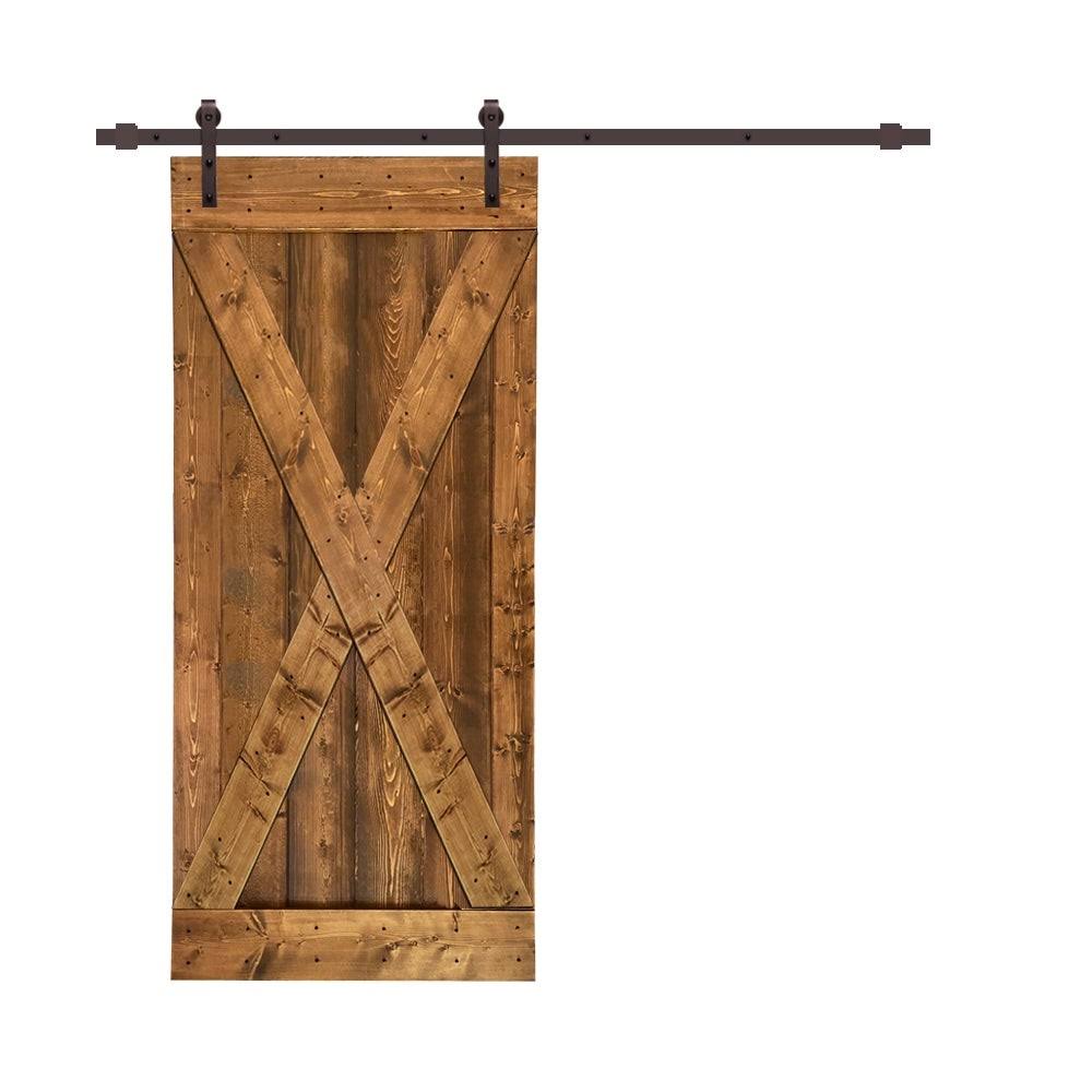 Ocean Blue Stained Wood Interior Sliding Barn Door with Hardware Kit K67342