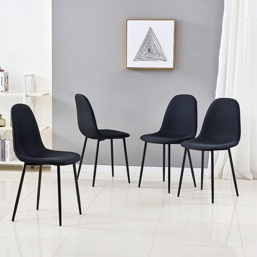 Black Fabric Upholstered Side Chairs Set of 4 with Metal Legs L9015