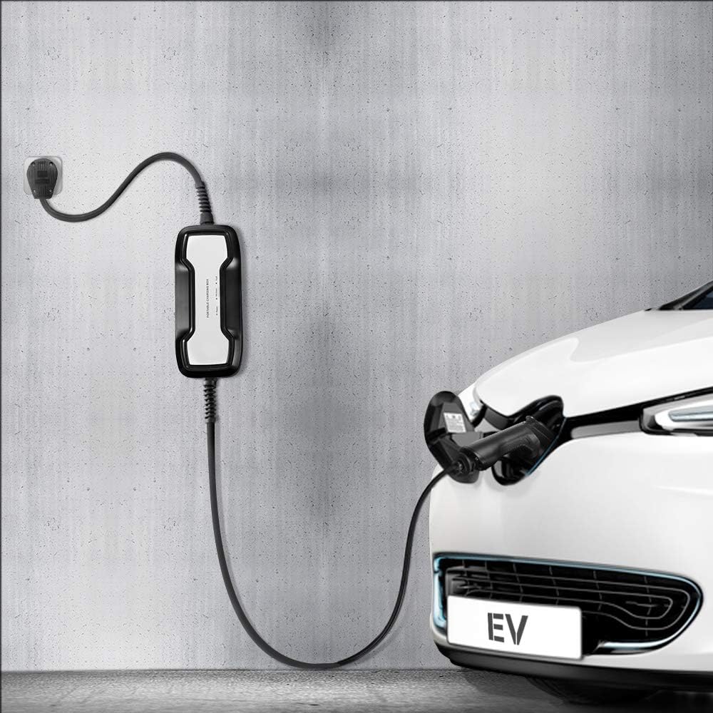 16A Portable EV Charger with NEMA 6-20P Adapter, 100V-240V, SAE J1772 Plug 8m H93826