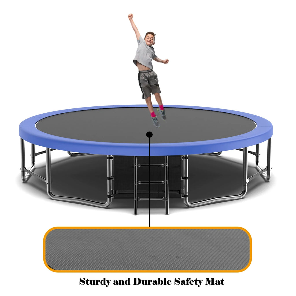 15FT Trampoline with Basketball Hoop, Blue, with Enclosure Net & Ladder K6289