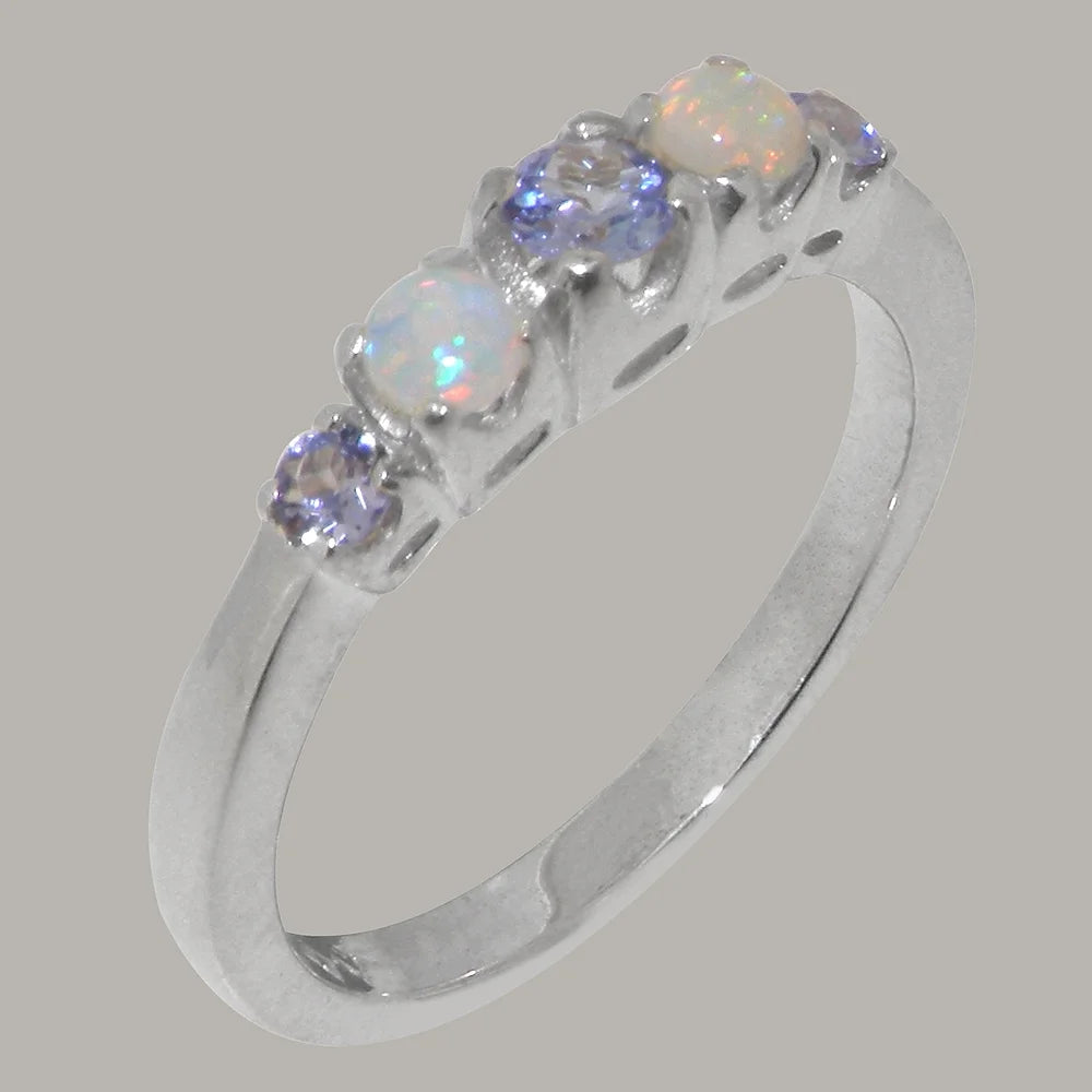 14k White Gold Tanzanite Opal Women's Engagement Ring Size 7 O82961