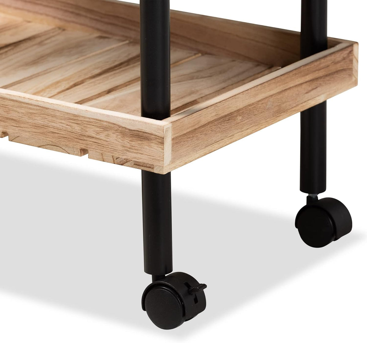 Oak Brown Finished Wood and Black Metal Kitchen Cart Q148