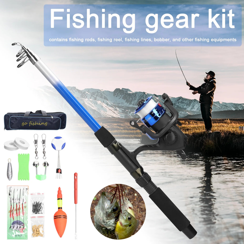 Portable Fishing Accessory Bag with Retractable Fishing Rod and Fishing Reel Set R78903