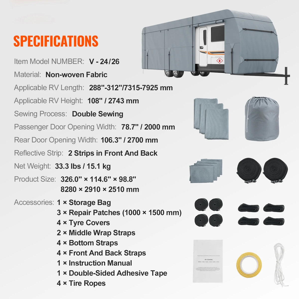 24'-26' Class A Motorhome RV Cover L7059