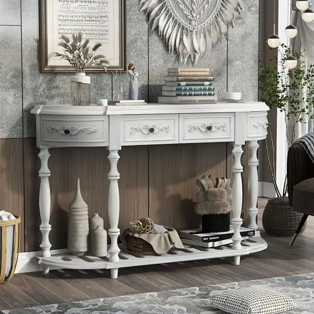 Espresso Solid Wood Half-Moon Console Table with 3 Drawers and Shelf S36308
