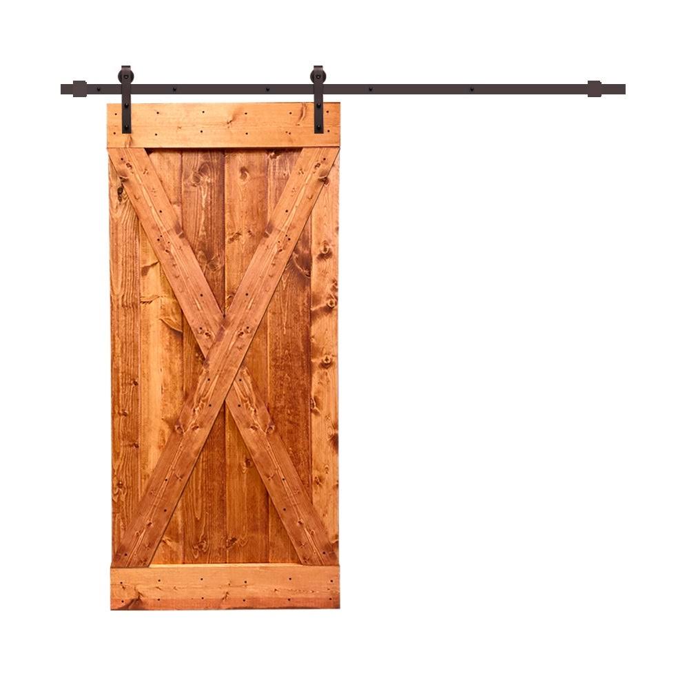 Ocean Blue Stained Wood Interior Sliding Barn Door with Hardware Kit K67342
