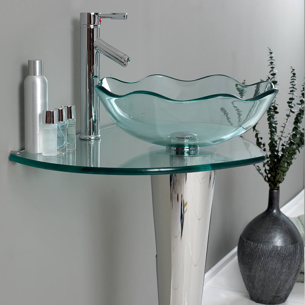 Wavy Edge Glass Bathroom Vanity with Vessel Sink R39849