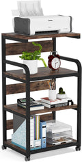 Rustic Brown 4-Shelf Mobile Printer Stand with Storage Shelves on Wheels U110647