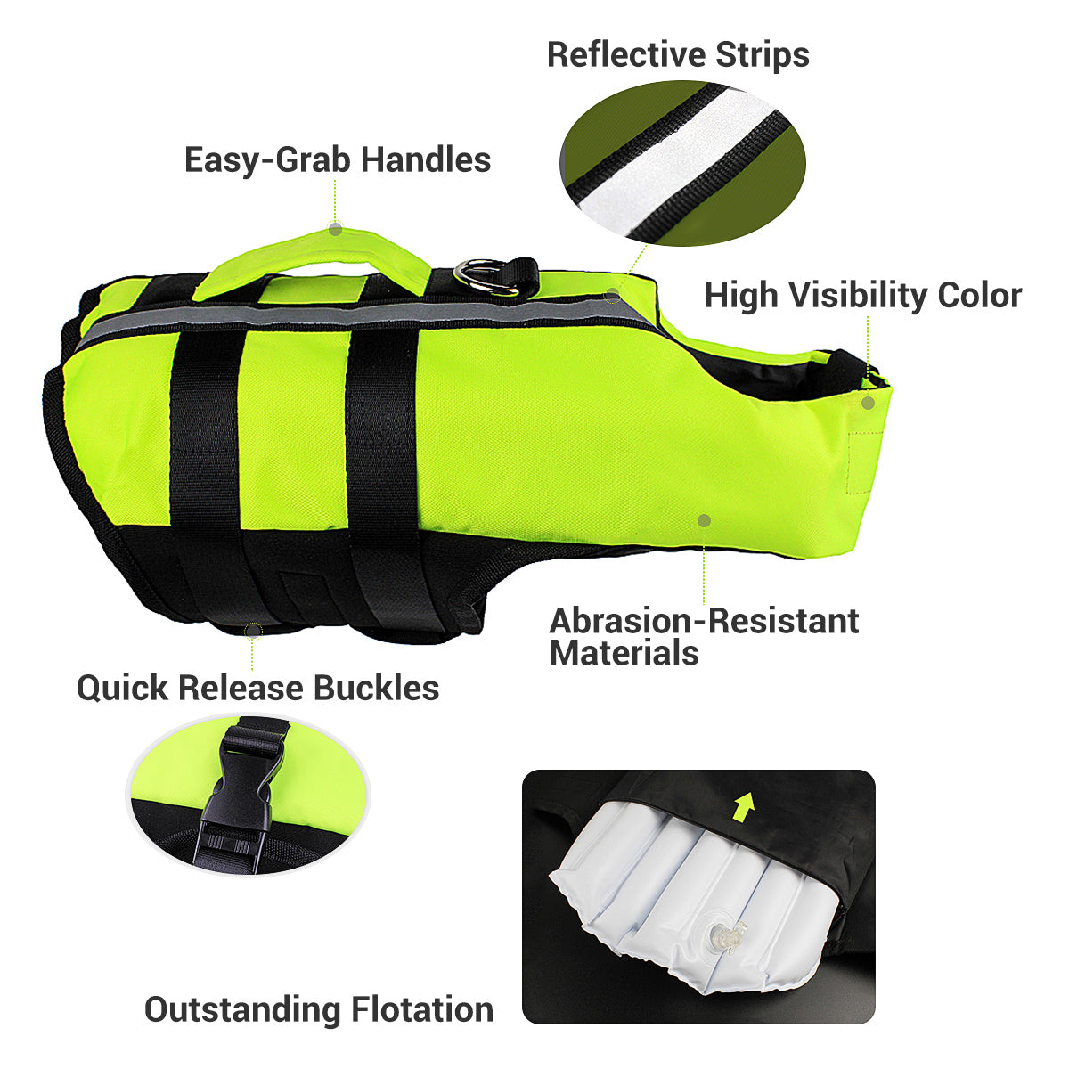 Fluor GREEN M Dog Life Jacket C1927