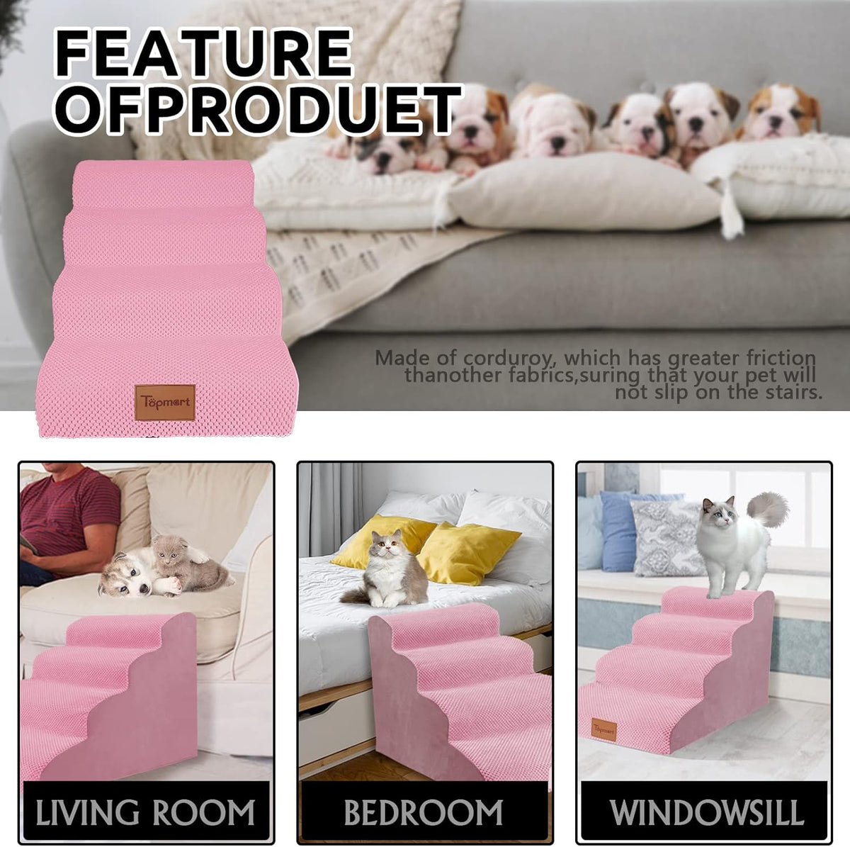 Pink High Density Foam Dog Steps 4 Tiers G798158