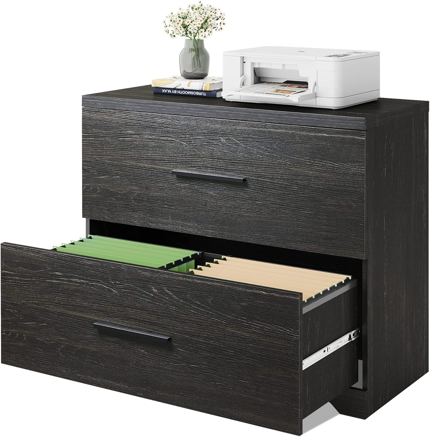 2 Drawer Black Wood Lateral File Cabinet A461