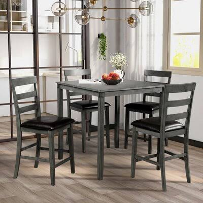 Brown Square Counter Height Wooden Dining Table and 4 Chairs V94178