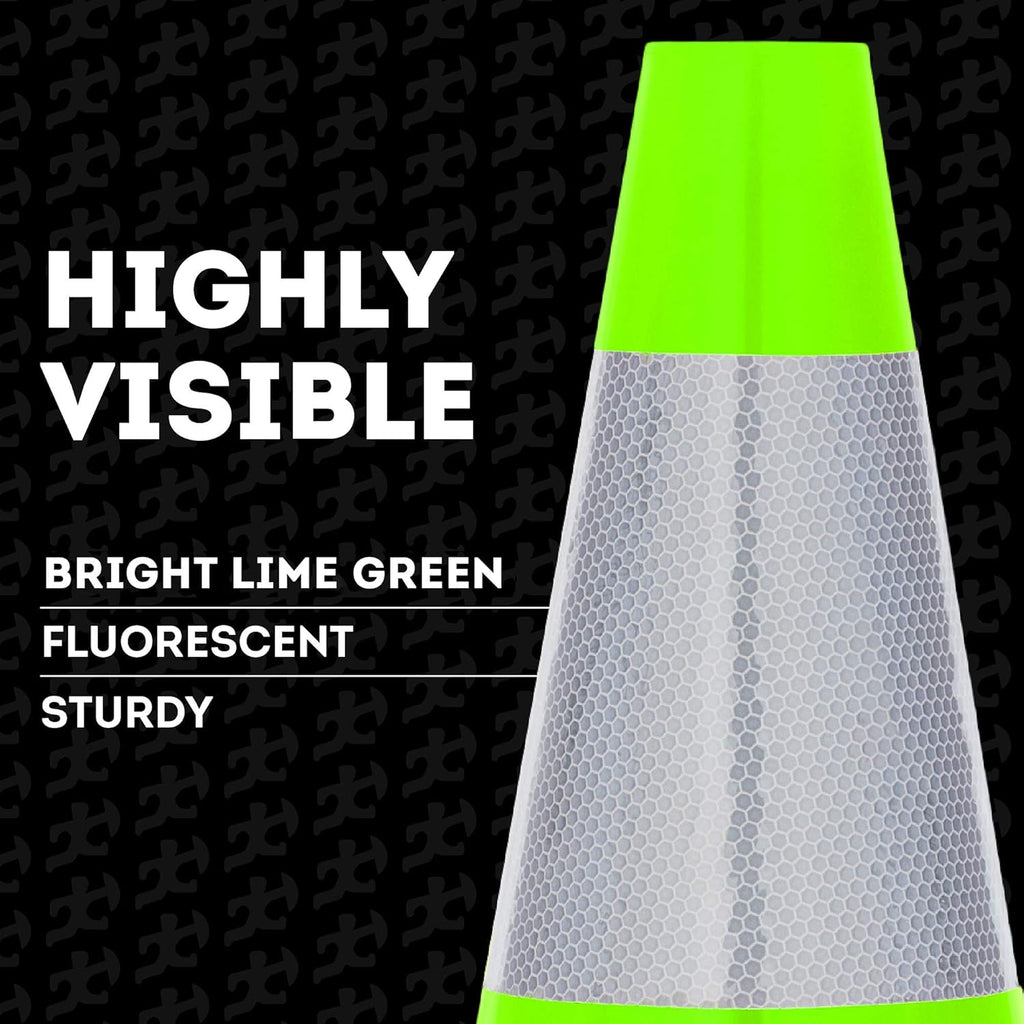 Lime Green PVC Traffic Cone with Reflective Collar, 4 Pack V566991