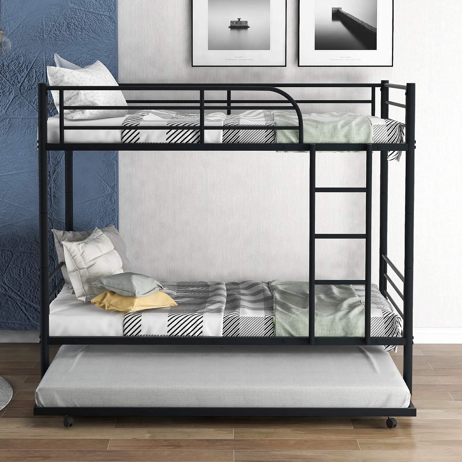 Twin-Over-Twin Solid Pine Wood Bunk Bed with Trundle and 4 Storage Drawers G97432