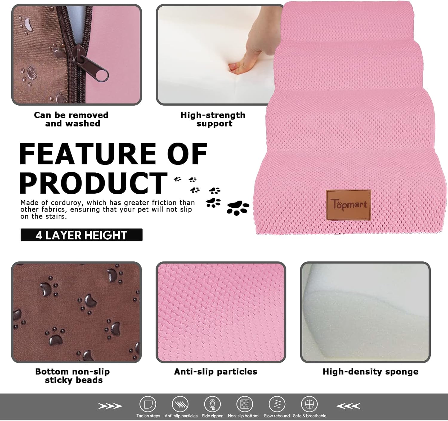 Pink High Density Foam Dog Steps 4 Tiers G798158