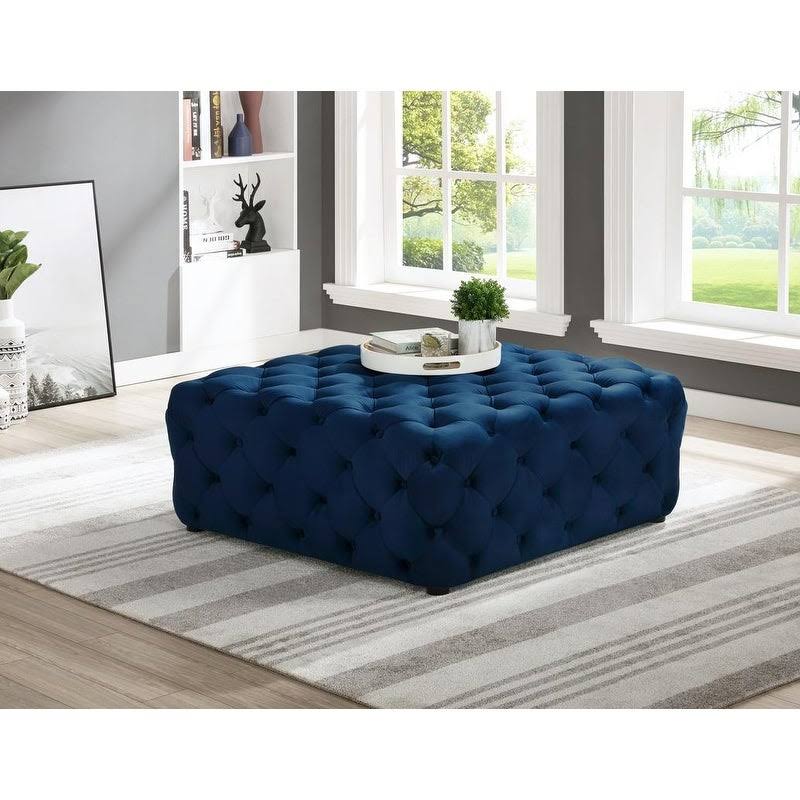 Beige Linen Square Tufted Ottoman R38078