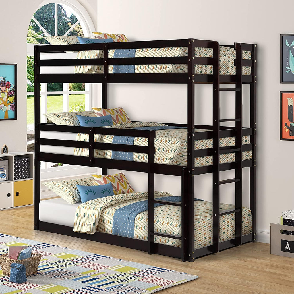 Twin-Over-Twin Solid Pine Wood Bunk Bed with Trundle and 4 Storage Drawers G97432