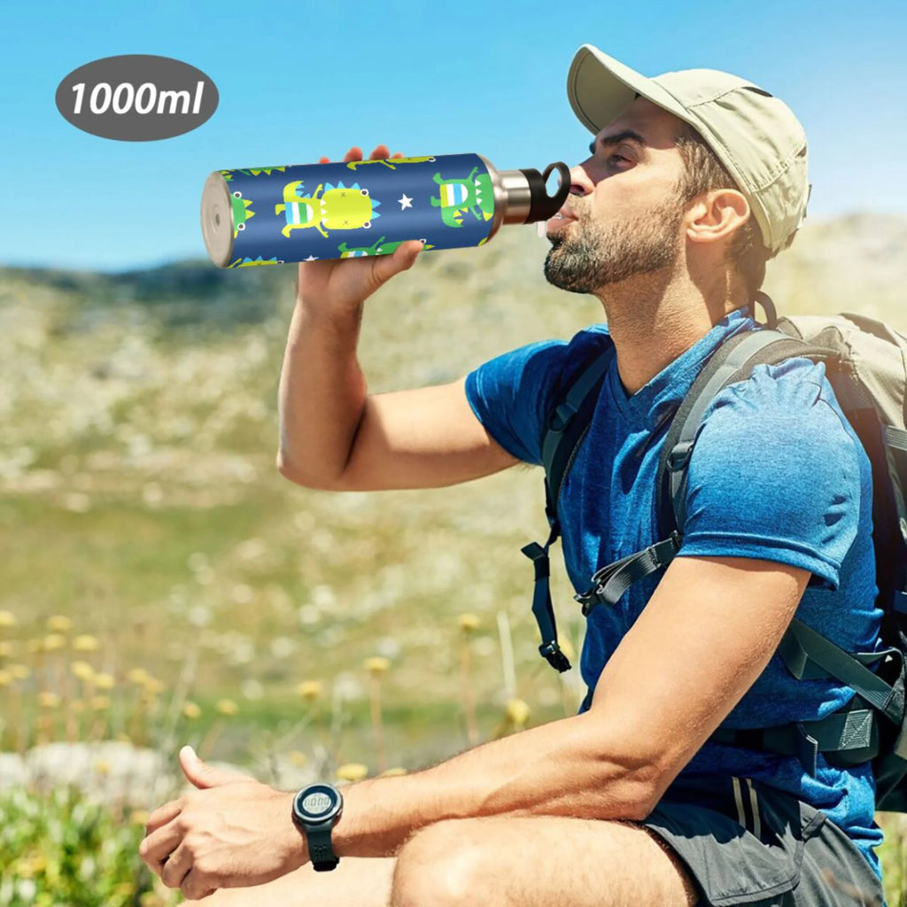 Green Dinosaur Blue Stainless Steel Insulated Water Bottle with Straw Lid U263523