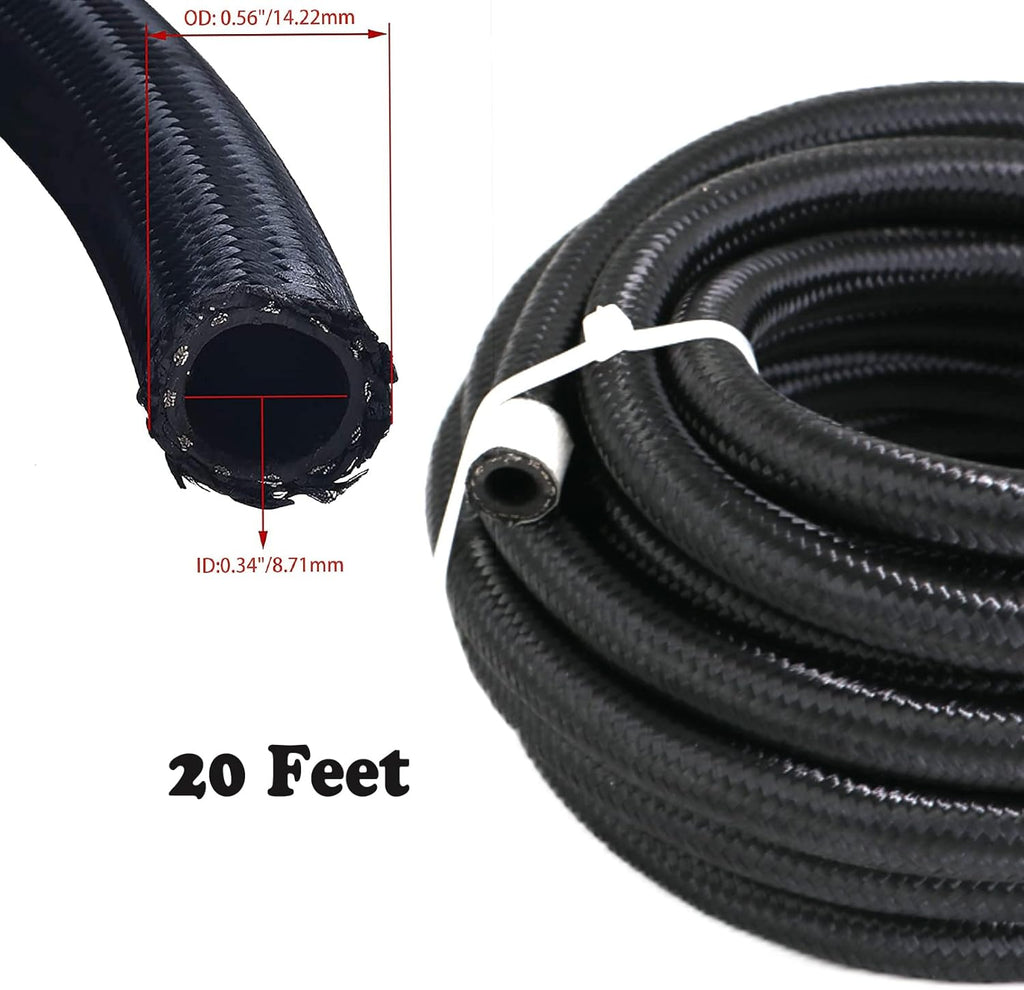 6AN 20Ft Braided Nylon Stainless Steel Fuel Line Hose Fitting Kit 10pcs B655736