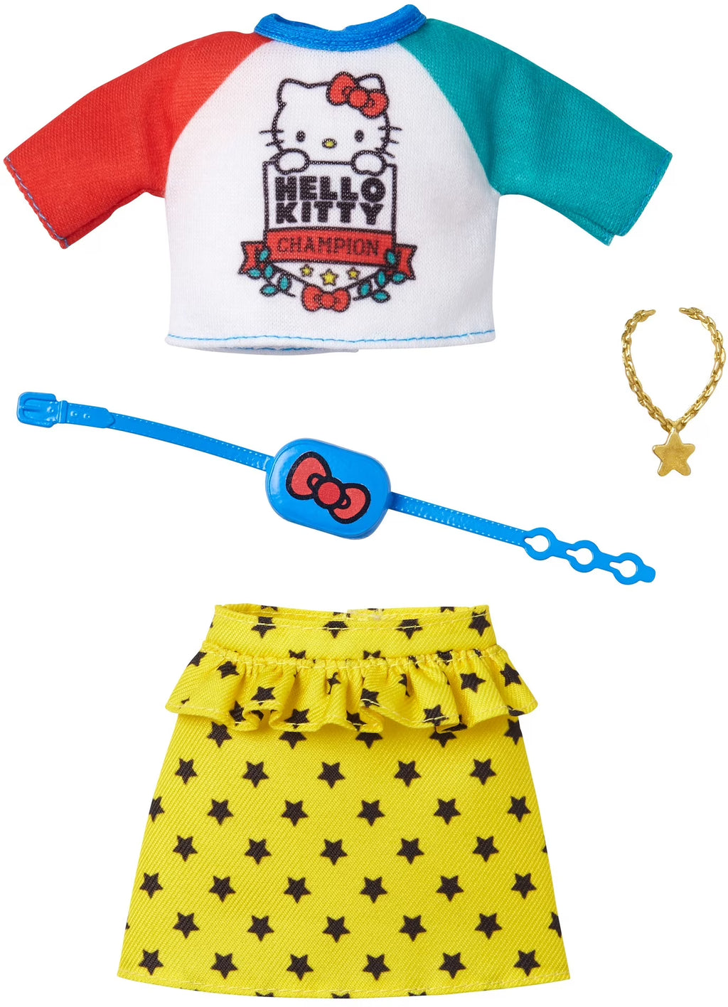Barbie Doll Clothes, Hello Kitty Top, Star Skirt & 2 Accessories U997