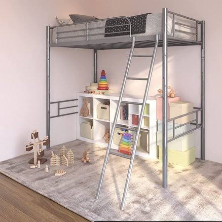 Twin Metal Loft Bed with Ladder, Silver S649511