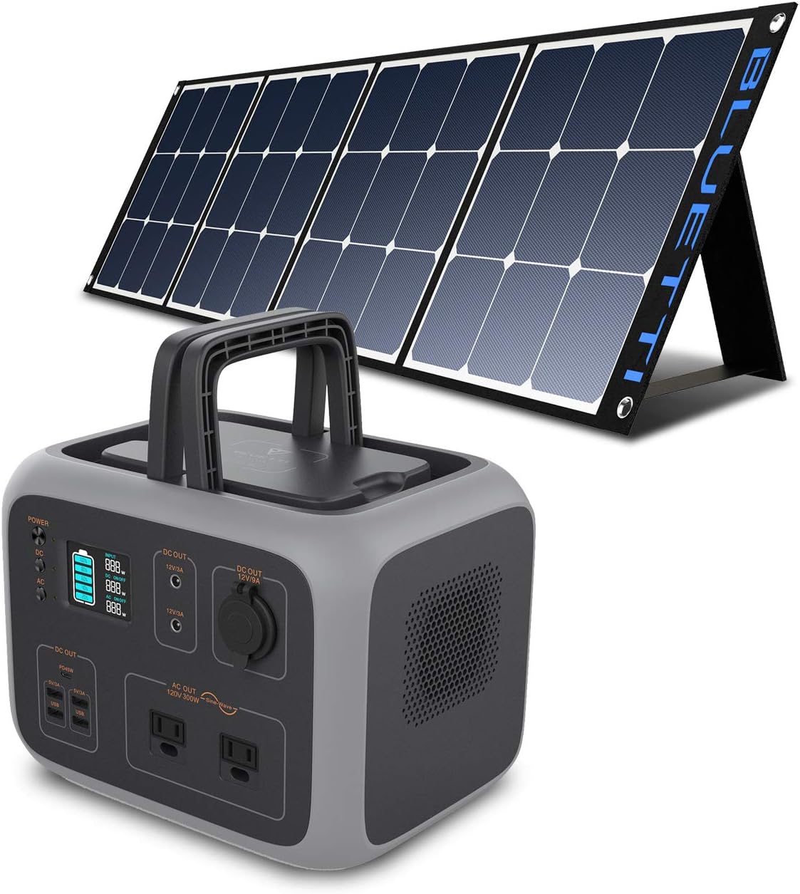 500Wh Portable Power Station with Solar Panel Included, 300W Dual AC Outlet Solar Generator E4258