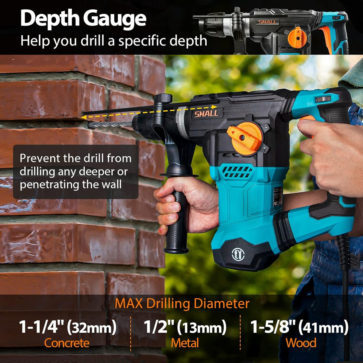 Rotary Hammer Drill with Flat Chisel, Point Chisel and 3 Drill Bits Included G7421
