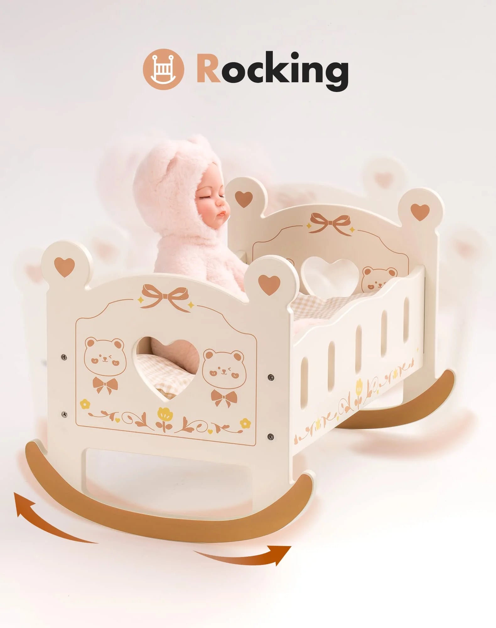 Wooden Doll Cradle with Bedding for 18 Inch Dolls M687126
