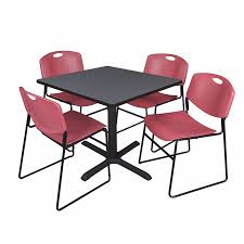 Grey Square Breakroom Table with 4 Stack Chairs U792271