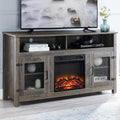 Grey Tall Farmhouse TV Stand with Electric Fireplace V453342