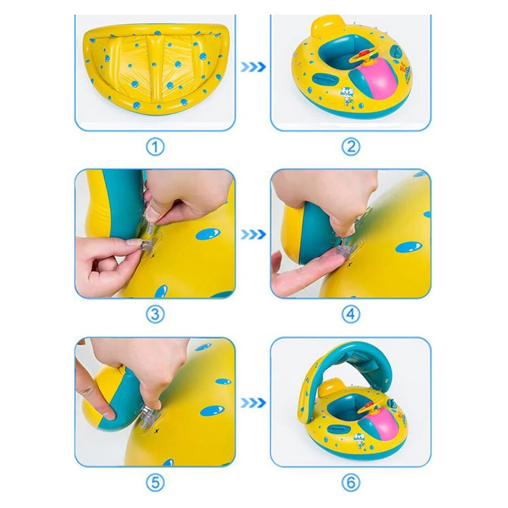 Inflatable Swimming Ring Pool Float with Canopy Sunshade Roof Z142864
