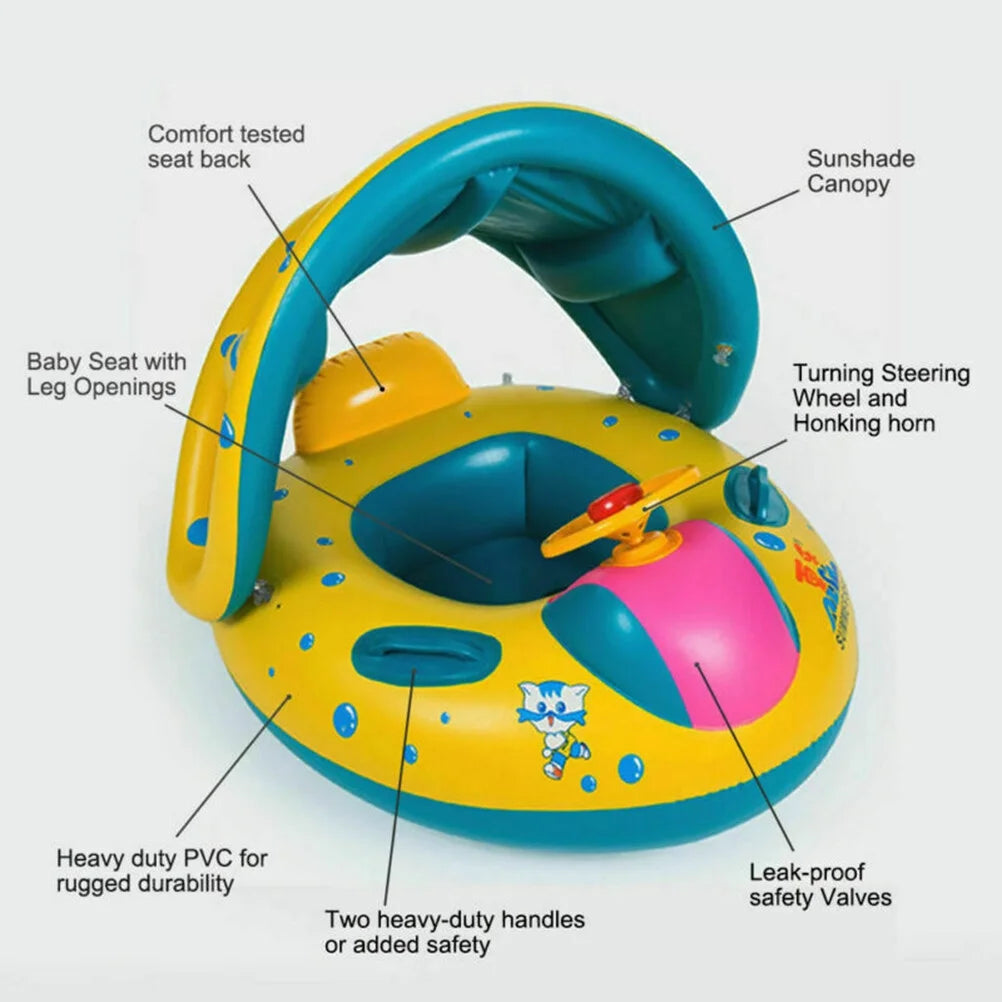Inflatable Swimming Ring Pool Float with Canopy Sunshade Roof Z142864