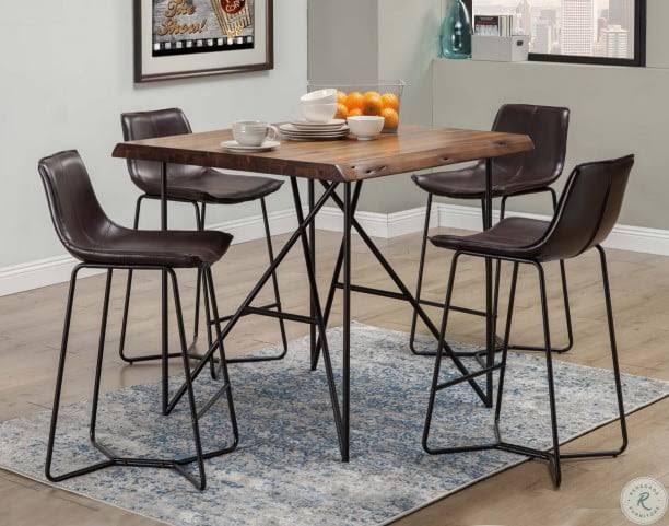 Dark Brown Leather Pub Chairs, Set of 2 B651