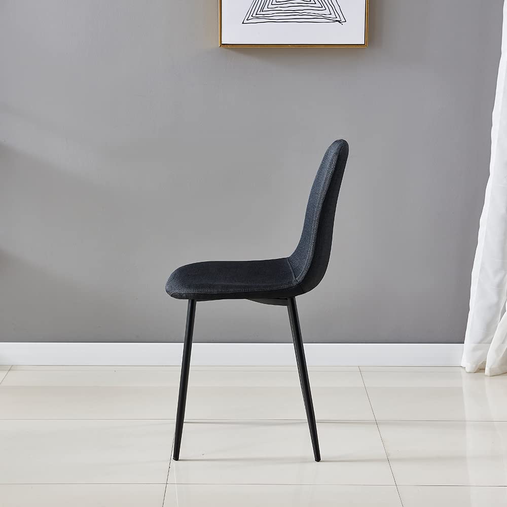 Black Fabric Upholstered Side Chairs Set of 4 with Metal Legs L9015