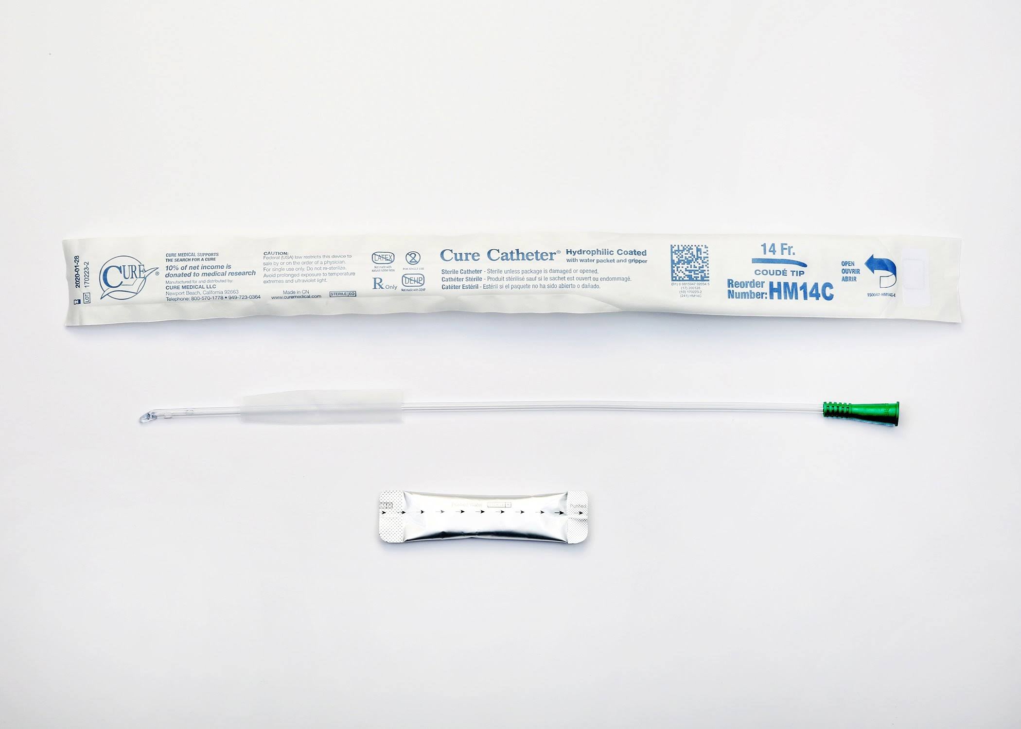 Cure Catheter Urethral Catheter, 14 Fr., Male, Coude E905099