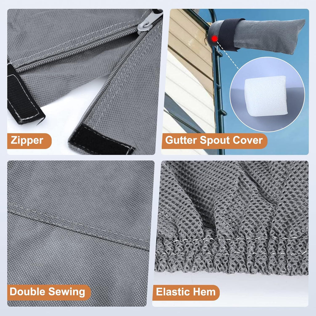 6 Layers Top 5th Wheel RV Cover Anti-UV Camper Cover Breathable Rip-Stop with 2Pcs Extra Straps & Gutter Spout Covers F94043