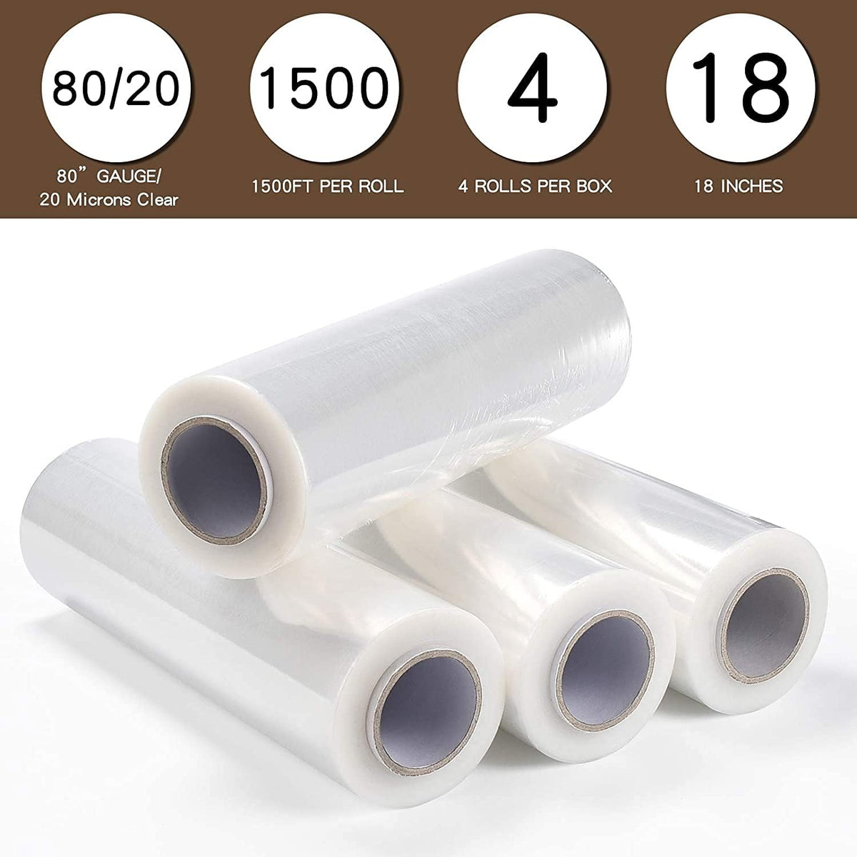 Clear Cast Pallet Stretch Wrap Film Pack of 4 Rolls, 1500' Per Roll A529
