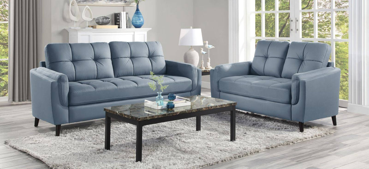 Blue and Black Microfiber Tufted Sofa X1238